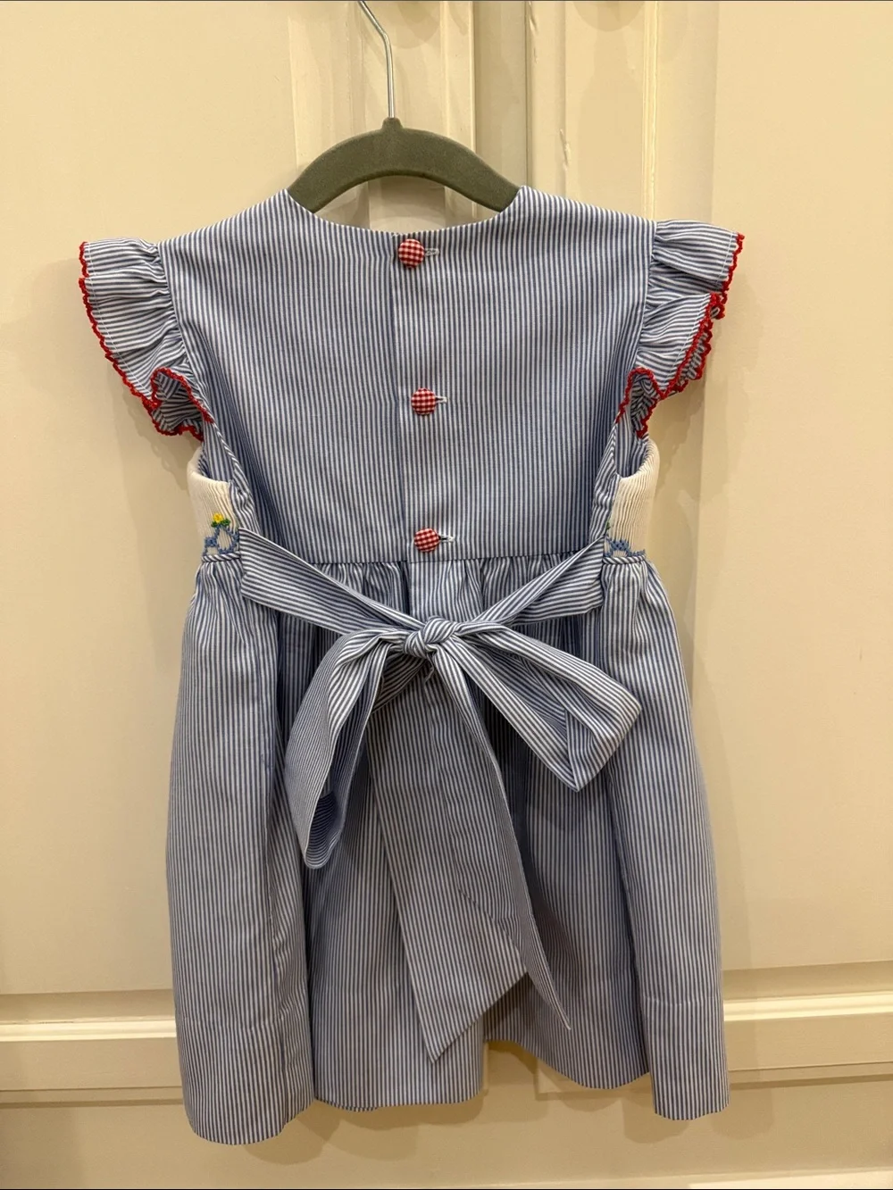 Remember Nguyen Blue & White Pinstripe Lobster Nautical Smocked Dress